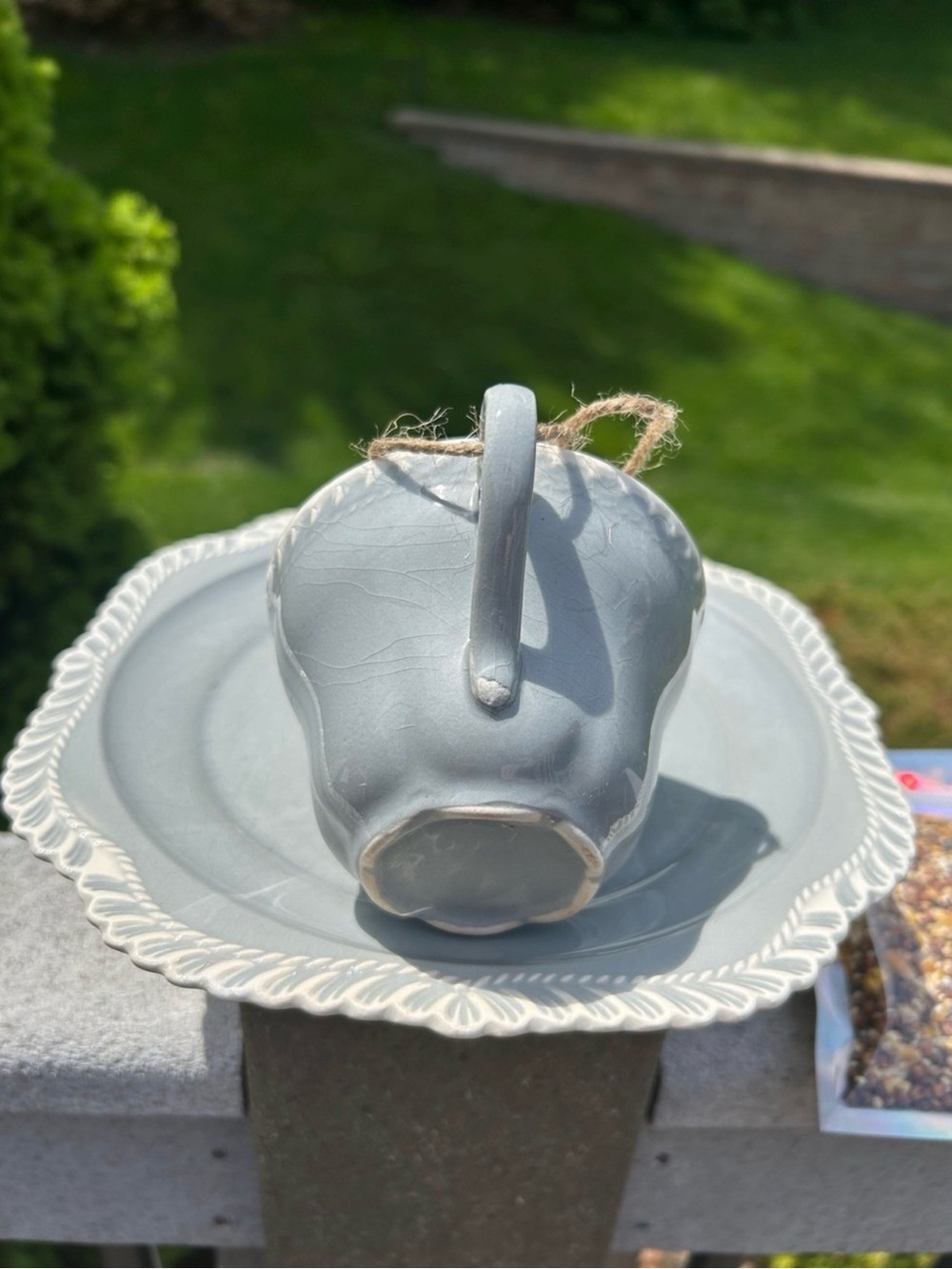 Ceramic Hanging Bird Feeder with Seed Pack White & Gray - Picture 3 of 4